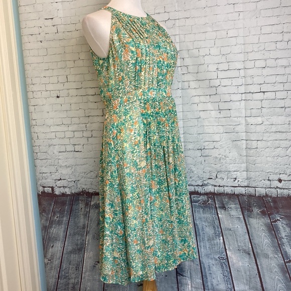 Adrianna Papell Dress Floral Leaf Chiffon Pleated Fit & Flare Midi Feminine - Picture 9 of 16